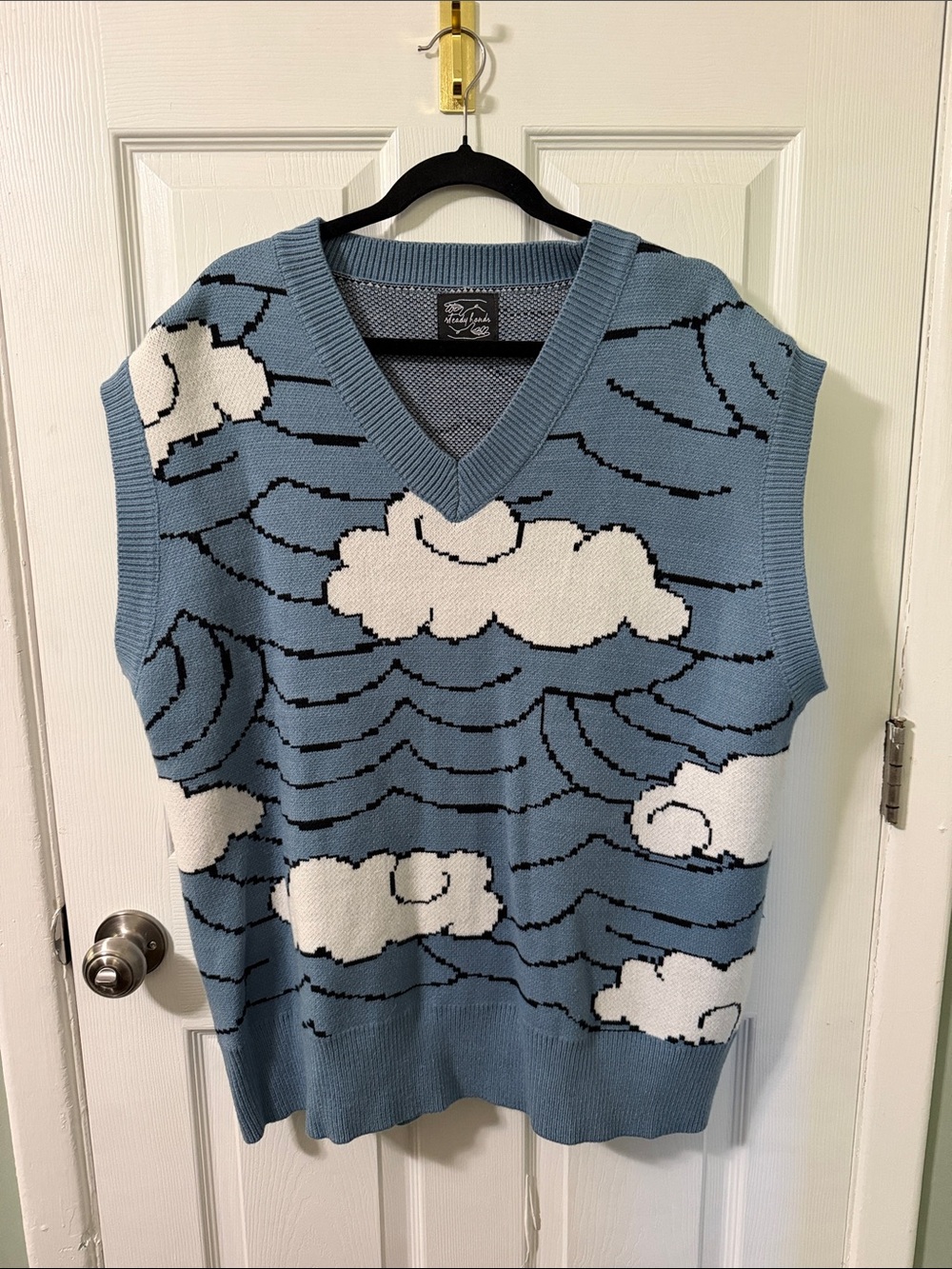 Demon Slayer Cloud Pattern Light Blue V-Neck Sweater Vest - Steady Hands